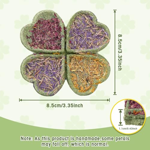Abizoo Rabbits Chew Toys for Teeth - Natural Herbal Treats with Timothy Hay, Alfalfa, Roses & Calendula for Bunnies, Guinea Pigs, Chinchilla, Hamsters 2Pcs 3.35 inch