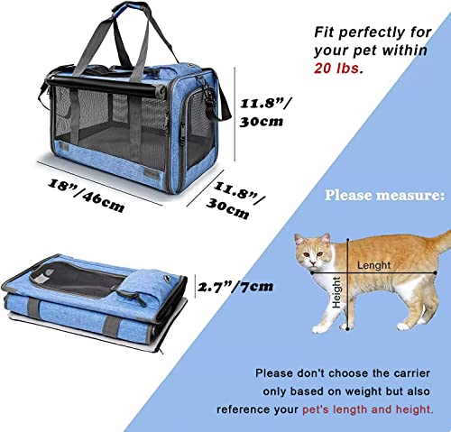 GAPZER Pet Carrier for Large and Medium Cat, Soft-Sided Pet Crate for Puppy | Dog Collapsible Travel Kennel Bag Privacy Protection, Big Kitty 20 pounds Carrying Cage Portable Home Outdoor Taxi Carseat - color: Blue
