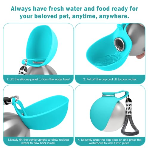 2 in 1 Portable Dog Water Bottle, 10oz Stainless Steel Leak Proof Pet Water Bottle with Foldable Silicone Bowl, Outdoor Travel Water Bottle for Dogs Walking Hiking Camping, 2 Pack Pink - color: 2PCS-Pink