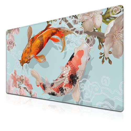 XXL Mouse Pad, Gaming Mousepads Desktop Mats, Extra Large Desk Pad Non-Slip Rubber Base Waterproof with Stitched Edges, 35.4 X 15.7 inch for Work/Game/Office/Home Japanese Traditional Fish - color: Japanese Traditional Fish