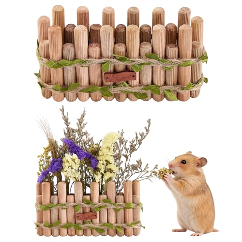 Natural Wood Hamster Spray Holder, Hamster Flower Forage Holder | Small Animal Herbs Spray Foraging Stander Decor, Hamsters Cage Habitat Decor Accessories for Guinea Pig, Gerbils