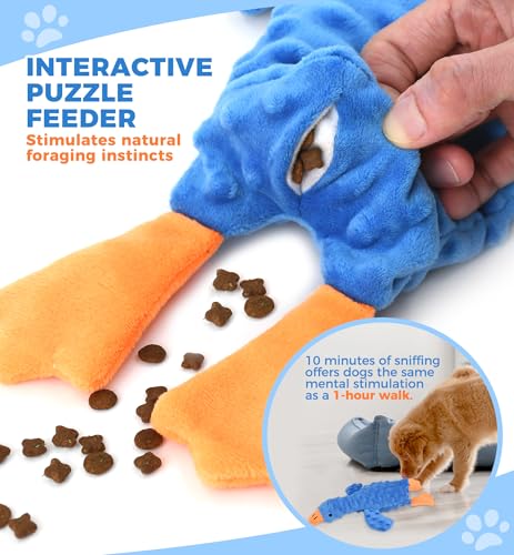 Squeaky Plush Dog Toy for All Breeds, Multifunctional Goose Dog Toy with Honking Sound, Crinkle Paper, Treat Pocket, Durable Soft Stuffed Animal for Chewing, Cuddling, Interactive Play (Blue) - color: Blue