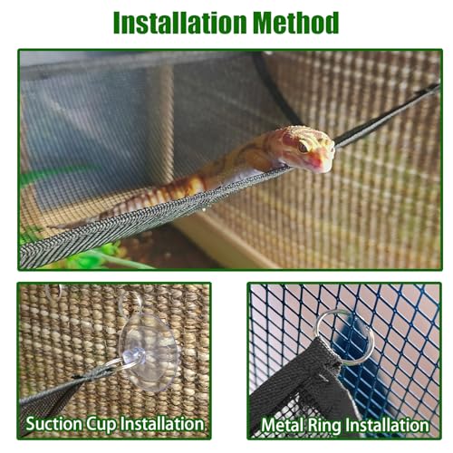 2 Pack Bearded Dragon Hammock,Breathable Mesh Collapsible Reptile Hammock Lounger Climbing Tank Accessories for Lizard Gecko Snakes Axolotls Chameleon (Black) - color: Black