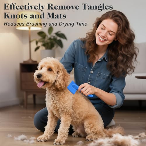 2PCS Slicker Brush for Dogs & Pet Comb,Professional Dog Grooming Brush (Goldendoodles,Poodles,Labradoodles) with Extra Long Pins to Effectively Remove Tangles, Knots and Mats (Blue, Medium) - color: Blue, size: Medium