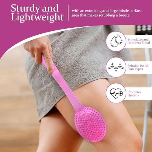 Shower Scrubber Brush, Long Handle, Pink (1 Pack) - color: Pink