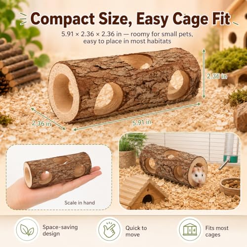 Toddmomy Wooden Hamster Hideout Tunnel for Small Animals 5.90X2.36X2.36In Rat and Guinea Pig Shelter Tube Habitat Safe Play and Rest Space