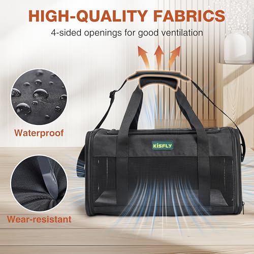 Airline Approved Cat Carrier 17"x11"x9.5", Under Seat Pet Travel Bag | TSA-friendly soft carrier with breathable mesh, top opening and foldable design. Fits cats up to 12 lbs for cabin travel. - color: Black, size: 17x11x9.5 In