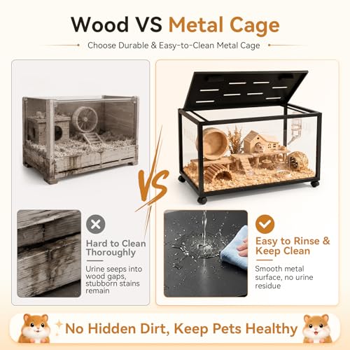 Acrylic Metal Hamster Cage, Large Small Animal Habitat Easy-Clean 360° Viewing, Stackable, Top Access for Dwarf Hamsters, Syrian Hamsters, Gerbils, Mice (24 * 16 * 16IN) - size: 24.0"L x 16.0"W x 16.0"H