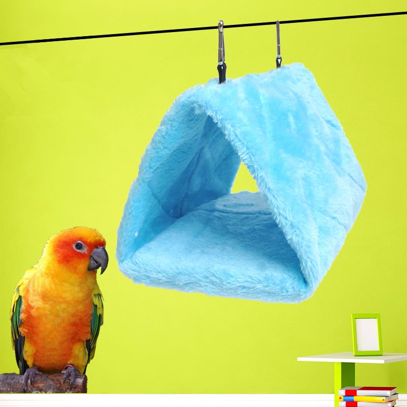 2 Pack Warm Bird Nest House Bed Hanging Hammock Sleeping Bed Plush Hanging Snuggle Cave Happy Hut for Pet Parrot Parakeet Cockatiel Conure Cockatoo African Grey Macaw(Blue&Grey) - color: Blue and Grey