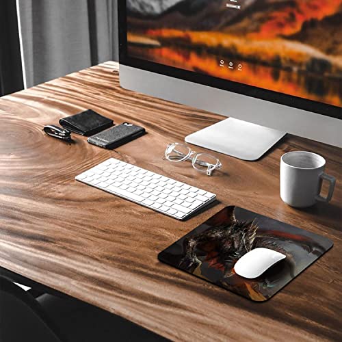 Epic Knight vs Fire Dragon Battle Mouse Pad, Fantasy Medieval Art Desk Mat | Dark Mythical Scene Graphic, 9.5 x 7.9 Inches, Anti-Slip Base, Cute Smooth Mousepad - color: Dark Brown
