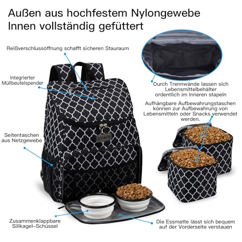 BAGLHER丨Dog Travel Bag, Airline Approved Pet Supplies Backpack, Dog Travel Backpack with 2 Silicone Collapsible Bowls and 2 Food Baskets - color: DLBlack-A