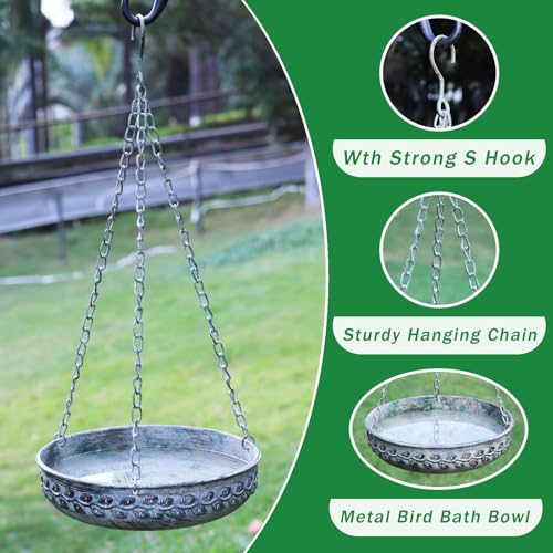 Hanging Bird Bath Hanging Bird Feeder - Metal BirdBath Bowl Birdfeeder Tray for Garden Backyard Patio and Deck-Retro Green - color: green
