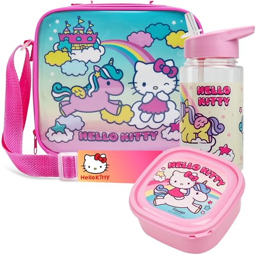 Get Trend Hello Kitty Girls Lunch Box 3Pc Set | Sanrio Kids Insulated Lunch Bag with BPA-Free Water Bottle and Snack Box, Back to School Gifts for Girls - color: Hello Kitty