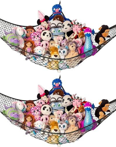 Stuffed Animal Hammock XL 2 Pack | Corner Stuffed Animal Storage & Plushie Net | Extra Large Toy Hammock for Stuffed Animals | Easy Hang, Hardware Included | Black Bedroom Decor | by Lilly's Love - color: Black, size: 2 Pack (XL) - 79" x 63" x 63"