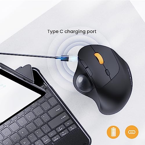 ProtoArc EM04 Wireless Trackball Mouse, Bluetooth Trackball Mouse | Thumb-control design reduces wrist fatigue, connect 3 devices via Bluetooth/2.4G USB-A, 500mAh rechargeable battery