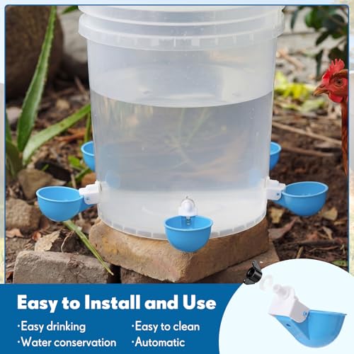 LemonRoad 30 Set Automatic Chicken Waterer Cups with 1/2" PVC Tee Fitting Chicken Drinking Bowl, Poultry Drinker Mounting Hole Opener,Water Dispenser Feeder for Duck, Goose, Pigeon(Light Blue) - color: Light Blue