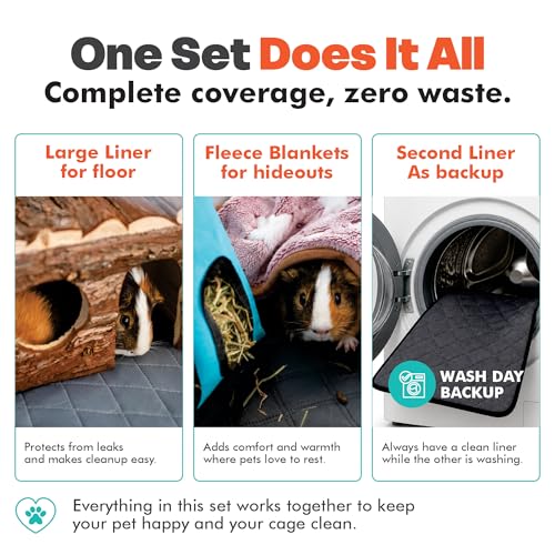 LUFTPETS Guinea Pig Cage Liners 5 Pcs, Washable Midwest Pads & Fleece Mats | 2 Absorbent Bunny Pee Pads 47x24, 3 Fleece Blankets. Hay Shakes Off. Non-Slip. Waterproof Rabbit Bedding - size: Midwest 5 Pack