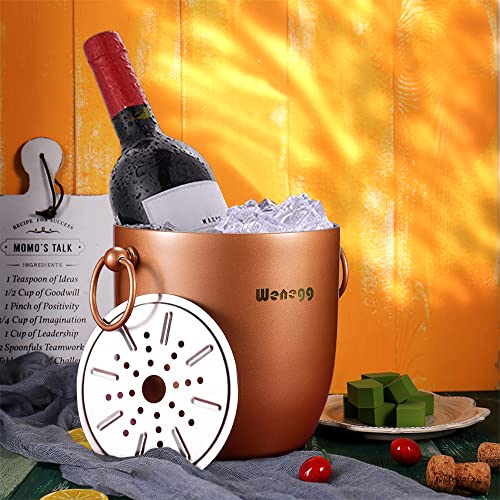 Ice Bucket with Lid, Scoop, Tongs and Strainer - Well Made Insulated Stainless Steel Keep Ice Frozen Longer - Ideal for Cocktail Bar, Parties, Chilling Wine, Champagne - 3 Liter (Copper) - color: Copper