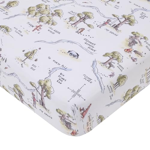 Disney Classic Winnie the Pooh Sage, Tan, and White, Map of 100 Acre Woods Super Soft Nursery Fitted Crib Sheet - color: Classic Winnie the Pooh Sage & Tan, size: Crib