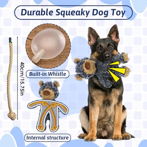 MAXBECK Dog Companion for Heavy Chewers- Indestructible Robust Bear Dog Toy, Resistant Squeaky Dog Toys for Heavy Chewers, Unbreakable Stuffed Plush Dog Toys for Aggressive Chewers (C-Navy+Oak) - color: C-Navy+Oak