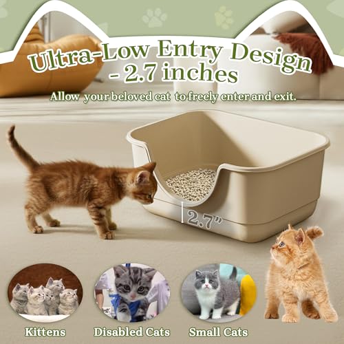 2 Pack Low Entry Small Litter Box for Kittens, Kitty Plastic Litter Boxes, Open Top, Anti-Splash High Sided Litter Tray Pan for Medium Pets, Puppy, Easy to Clean, 15.7"L*11.8"W*6.7"H (Beige) - color: Beige-2 Pack
