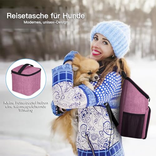 BAGLHER丨Dog Travel Bag, Airline Approved Pet Supplies Backpack, Dog Travel Backpack with 2 Silicone Collapsible Bowls and 2 Food Baskets - color: Light pink-A