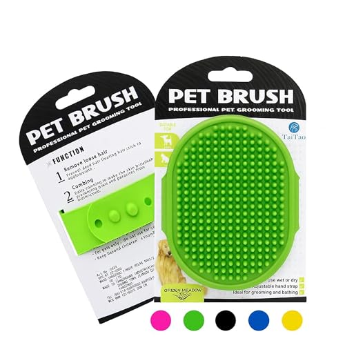 Silicone Pet Grooming Brush for Dogs & Cats – Soft Bath Brush, Gentle Deshedding & Massage Tool, Adjustable Hand Strap, Use Wet or Dry for Short & Long Hair Pets (Green) - color: Green