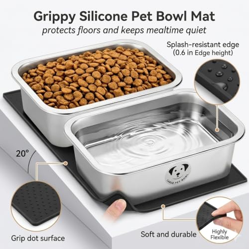 2 Pack Stainless Steel Dog Bowls for Large Dogs with Non-Slip Mat, High Capacity Metal Dog Food Bowls, Food and Water Bowl for Larges, X-Large, and Big Dogs 0.85 Gallons - size: 2Pack- 0.85 Gal with Mat