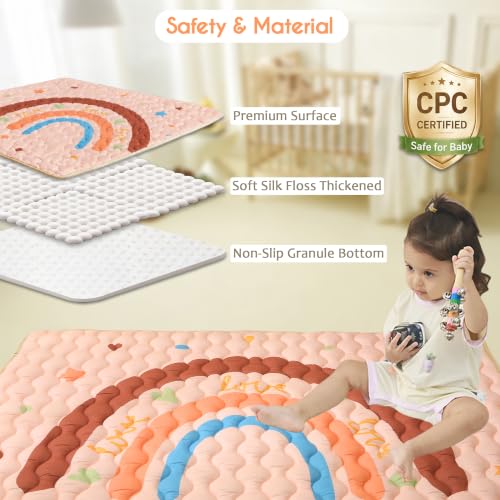 Viviland Baby Mats for Floor, 50x50 Inch Playpen Mat, Soft Playmat for Baby and Toddlers, Non-Slip & Machine Washable, Brown Rainbow - color: Brown Rainbow, size: 50" X 50"