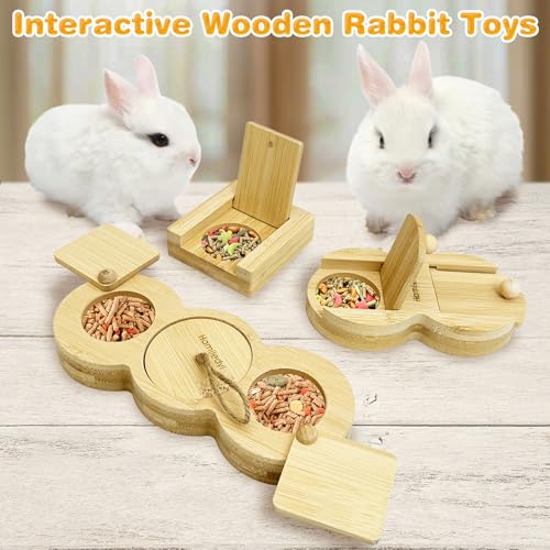 Hamiledyi 3 Pack Guinea Pig Foraging Toys Interactive Wooden Rabbit Enrichment Toys Hamster Hide Treats Snuffle Puzzle Game for Chinchilla Bunny Rat Gerbil