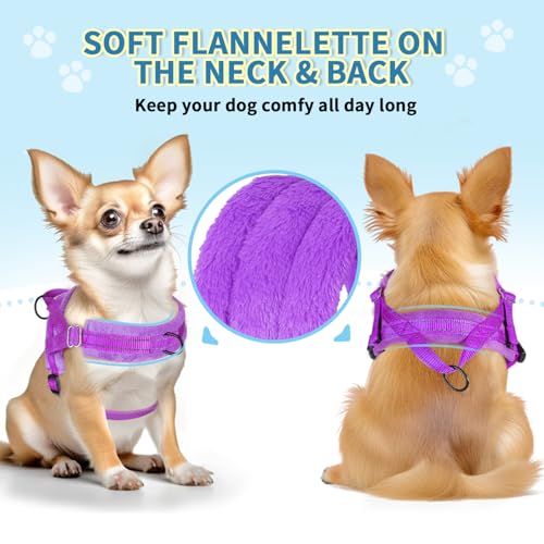 Lukovee Small Dog Harness and Leash Set, No Pull Soft Padded Vest | Both Neck & Chest Adjustable, Reflective, Puppy Harness with 4ft Lightweight Anti-Twist Dog Leash for Small Dogs (Purple, M) - color: A-Purple, size: M ( Chest 19.7'' ~ 29.1'')