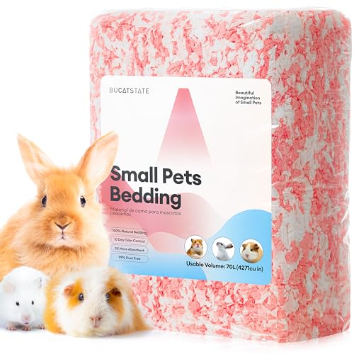 BUCATSTATE Hamster Bedding 70L, 99% Dust-Free Guinea Pig Bedding Odor Control Paper Bedding, Cozy Small Animal Bedding for Rabbit Rat Syrian Dwarf Hamsters Gerbils (Pink) | FSC-Certified Material, Expands 3X, Cozy Paper Bedding for Guinea Pigs, Colorful H