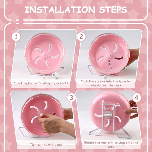 Pink 8.4" Silent Hamster Wheel with Height-Adjustable Stand, Quiet Spinning Hamster Exercise Wheels, Small Animal Chinchilla Running Toys Cage Accessories for Gerbils Mice Rats (Pink) - color: Pink