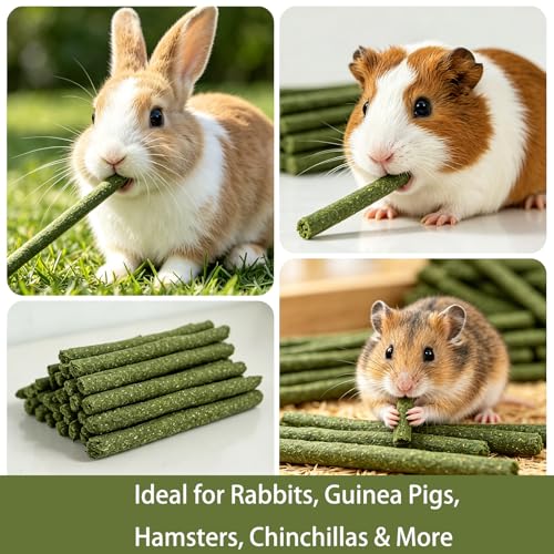 50Pcs Natural Timothy Hay Sticks, Rabbit Chew Toys Molar Teeth Grinding Sticks, Bunny Treats for Chinchillas, Guinea Pigs, Hamsters & Small Animals