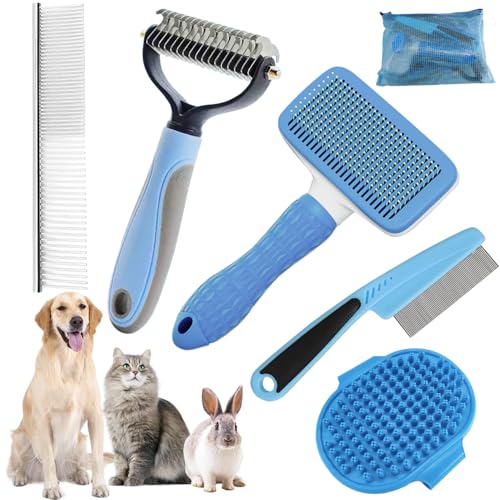 Dog Brush for Shedding,6 PCS in One Pet Slicker Hair Brush Kit Organizer Bag - Dog Cat Grooming Deshedding Undercoat Rake Brush Comb for All Small Large Dogs Cats Blue - color: 6-Blue