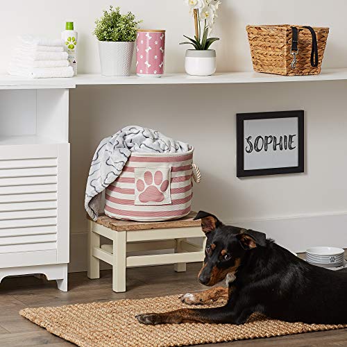 Bone Dry Pet Storage Collection Striped Paw Patch Bin, Rose, Small Round - color: Rose, size: Small Round