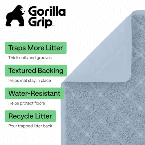 GORILLA GRIP Cat Litter Box Mat, Cushioned Coil Mesh Litter Trapping Mats, Scatter Control Supplies for Less Mess, Phthalate Free, Ultra Deep Catch Grooves, Rinse or Vacuum to Clean, 24x17 Light Blue - color: Light Blue, style: Small (24" x 17")