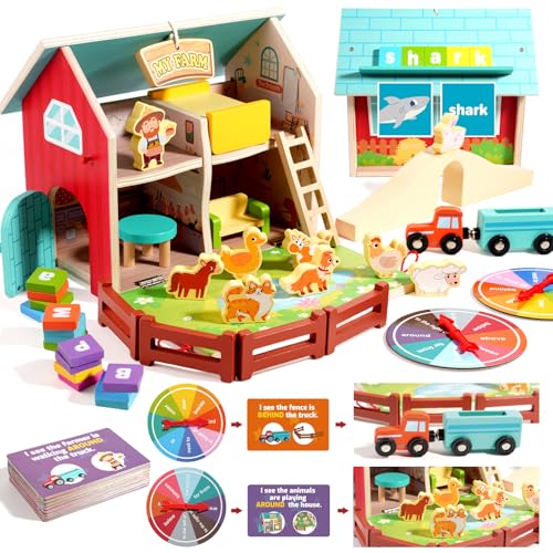 INIFEIDALA Montessori Farm Dollhouse for Toddlers 3-5 | Wooden Farm Animals Playset, Storytelling, Pretend Play, Language Development