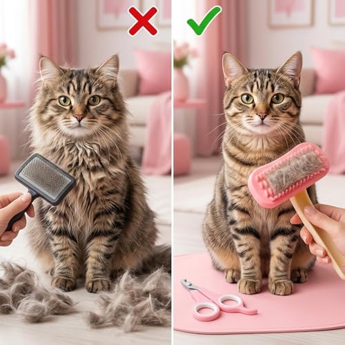 Bunny Brush for Grooming, Desktop Decor Set with Hair Buster Comb Rabbit and Nail Clipper, Rabbit Brush for Adult Stress Relief and Collectible Display, Guinea Pig for Pet Care Accessories