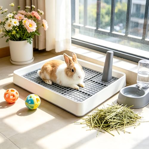 2 Pack Large Rabbit Litter Box Bunny Litter Tray with Detachable Grate | Small Animal Potty Trainer Pan for Guinea Pig, Hamster, Ferret, Rat, Hedgehog & Chinchilla - color: 1 Pcs