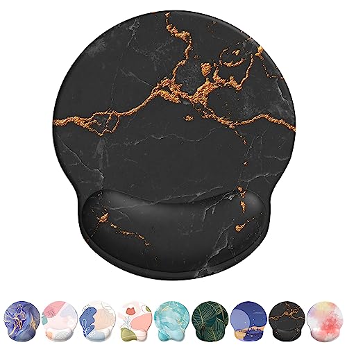 Mouse Pad with Wrist Rest, Comfortable Computer Mousepad with Gel Wrist Support Smooth Surface and Non-Slip PU Base for Pain Relief, Laptop, Office & Home (Black Marble) - color: Black Marble