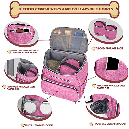 BAGLHER丨Dog Travel Bag Backpack, Airline Approved Pet Supplies Backpack, Dog Travel Bag with 2 Silicone Collapsible Bowls and 2 Food Baskets Pink - color: Pink