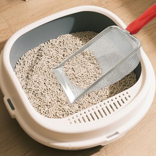 Murtenze Stainless Steel Cat Litter Scoop, Non-Stick Coated Metal Fine Sand Litter Scoop, Mesh Shovel for Reptile Kitten Pooper (Blue, 2mm mesh) - color: Red