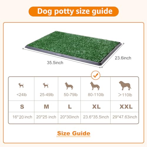 LOOBANI Large Dog Grass Pad with Tray - 35.5x23.6in for Balcony Apartment | 2 Replacement Fake Grass Pads, Easy to Clean, Dog Litter Box, Balcony/Apartment/Indoor/Outdoor Use - size: Tray Potty 35*23inch