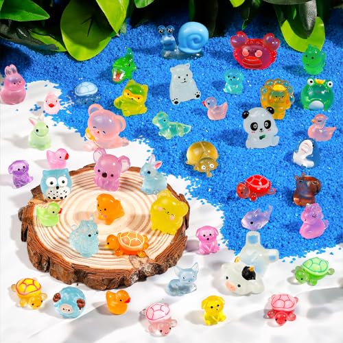 80 Pcs Luminous Mini Resin Animals 80 Styles Tiny Little Glow in The Dark Animal Figures to Hide Miniature Ducks Figurines for Party Favors DIY Fairy Garden Dollhouse Micro Landscape Aquarium Decor - style: 80Pcs-Luminous