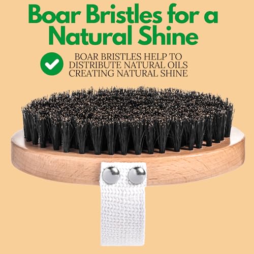 GranNaturals Soft Bristle Dog Brush for Short Haired Dogs & Cats w/Strap - Wooden Handle & Gentle Boar Bristles for Deshedding, Smoothing and Grooming Pet Hair Fur to Give Naturally Shiny Coat