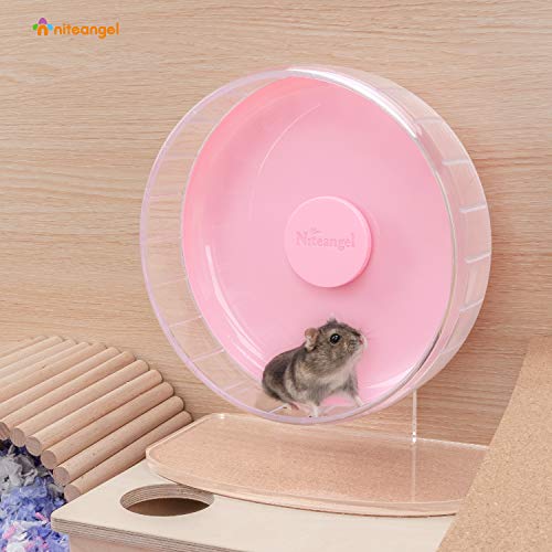 Niteangel Super-Silent Hamster Exercise Wheel: Quiet 8.2 inch Running Wheel | Can 9.1-11.8" Adjustable Height - No Bend Back Spinner Running for Dwarf Syrian Hamster Gerbils Mice Or Other Small Animal - color: Pink, size: Small