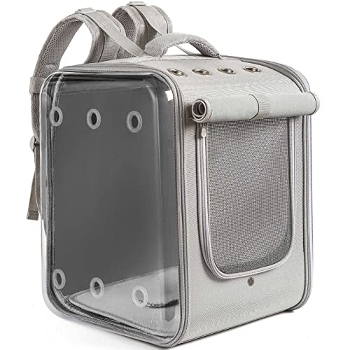 Cat Backpack Carrier Large Pet Backpack Carrier, 17lbs Load-Bearing Ventilated Design Dog Backpack Carrier for Small Dogs, Sturdy Cat Bubble Backpack for Travel, Hiking & Outdoor Use, Grey