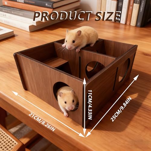 Wooden Hamster Cage, Multi-Level Natural Wood Hamster House with Ladder & Platform, Chewable & Roomy Habitat for Hamster, Mouse, Dwarf Hamster and Other Small Animals
