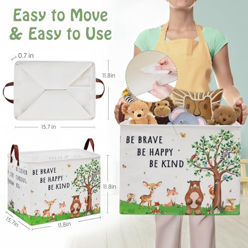 Woodland Nursery Decor Baby Shower Basket , Bear Baby Laundry Basket , Jungle Animal Baby Hamper Fox Rabbit Storage Bin Toy Bin Cute Collapsible Clothes Book Organizer Box - color: Green